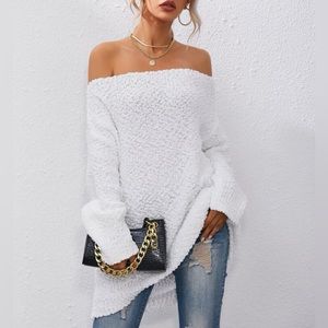 Off Shoulder Popcorn Knit Sweater